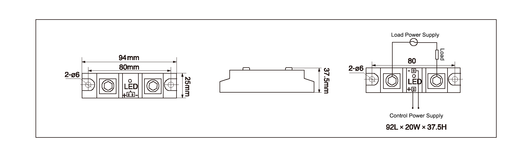 Dimensions,_circuit_wiring_diagram,_industrial_DC_to_AC_solid_state_relay_schematic_of_mager_MGR_H12100Z_industrial_single_phase_DC_to_AC_solid_state_relay│HUIMULTD