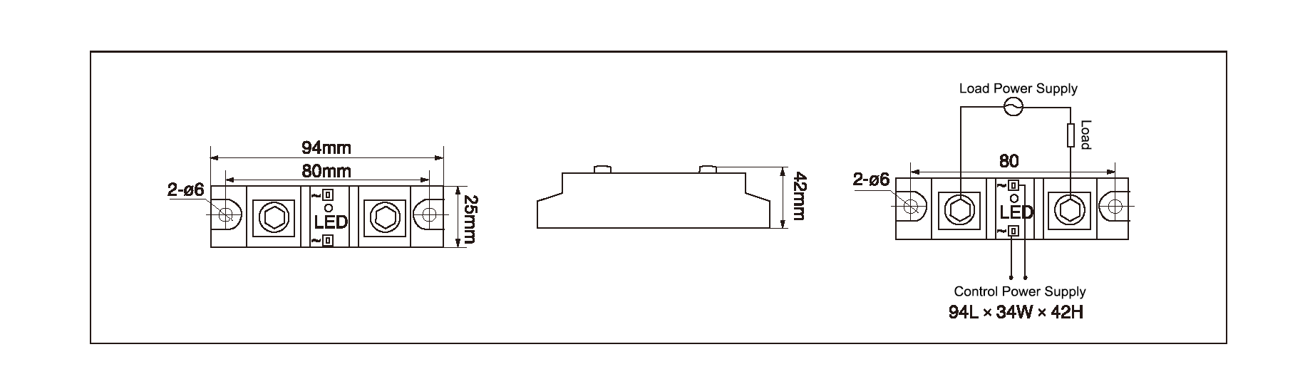 Dimensions,_circuit_wiring_diagram,_industrial_AC_to_AC_solid_state_relay_schematic_of_mager_MGR_AH12100Z_industrial_single_phase_AC_to_AC_solid_state_relay│HUIMULTD