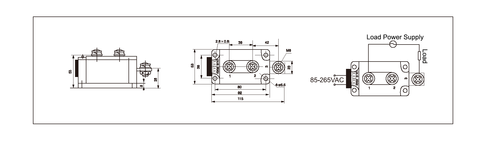 Dimensions,_circuit_wiring_diagram,_industrial_AC_to_AC_solid_state_relay_schematic_of_mager_MGR_AH12400Z_industrial_single_phase_AC_to_AC_solid_state_relay│HUIMULTD
