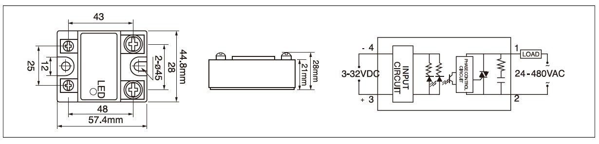 Dimensions,_circuit_wiring_diagram_of_mager_MGR_1D4840_DC_to_AC_solid_state_relay│HUIMULTD
