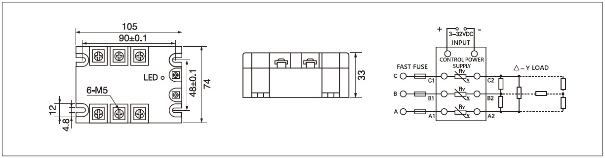 Dimension and circuit diagram - MGR 3 032 38 series