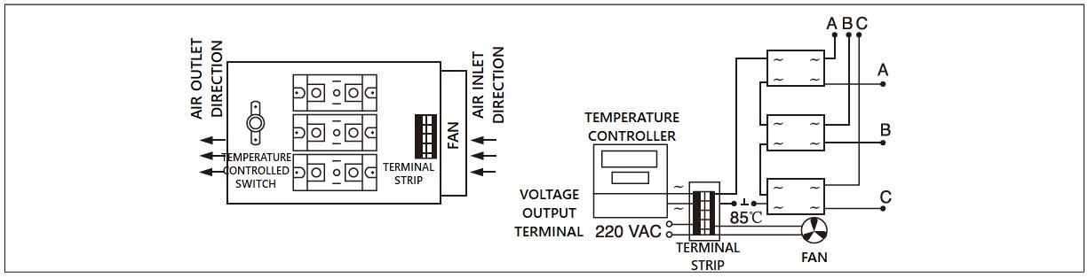 Dimensions,_circuit_wiring_diagram,_industrial_AC_to_AC_solid_state_relay_schematic_of_mager_MGR_AH3100Z3_industrial_three_phase_AC_to_AC_solid_state_relay│HUIMULTD