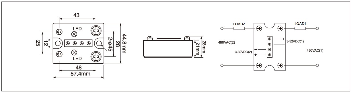 Dimension and circuit diagram - MGR 1D (2T) series