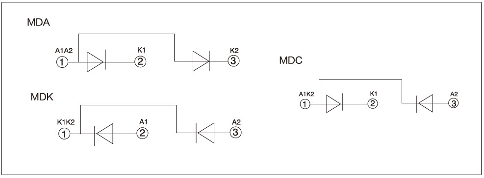 Circuit diagram - mager MDC, MDA, MDK, MDX series standard rectifier module