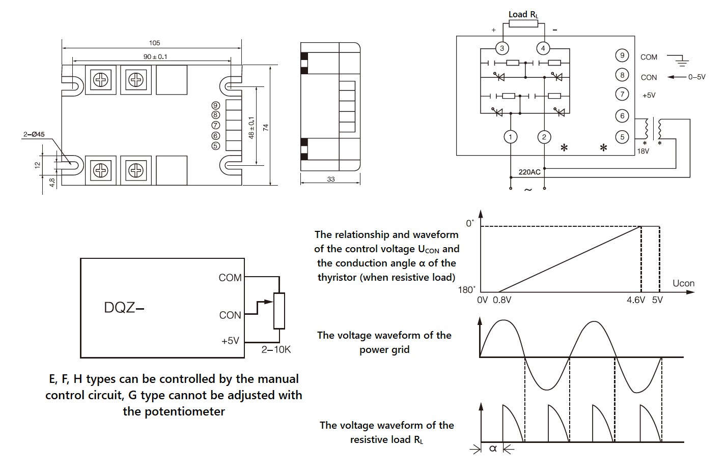 Dimensions, Wiring diagram and Signal relationship waveform - MGR DQZ series