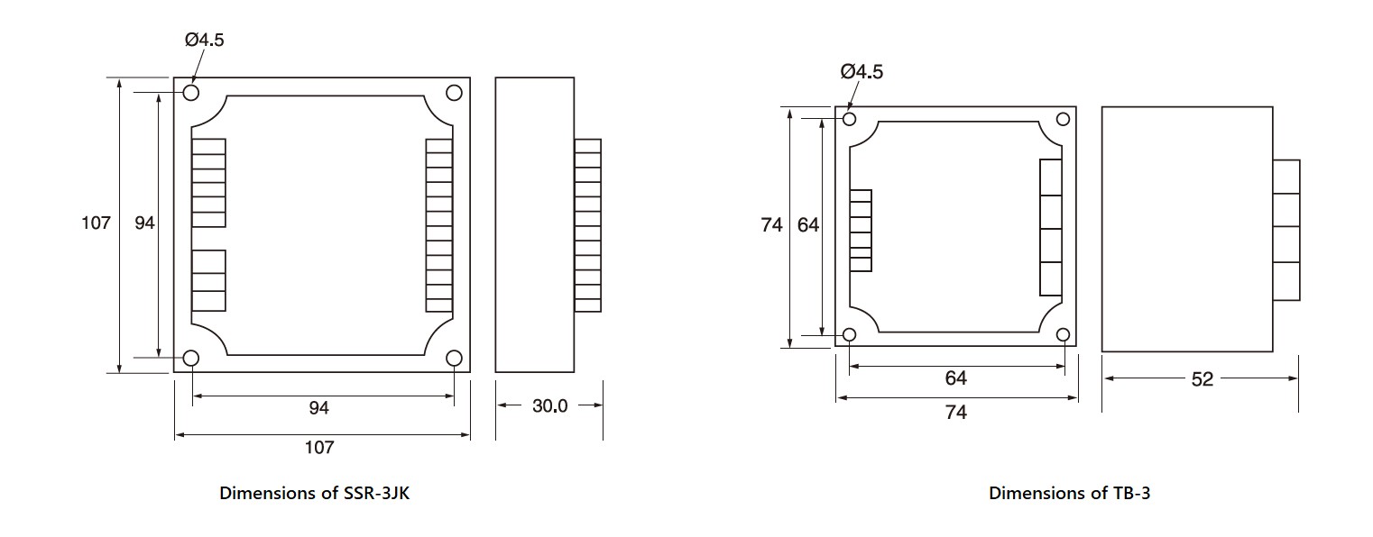 SSR-3JK 시리즈, PCB mount, 치수