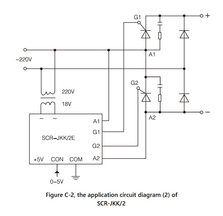 Wiring diagram - the SCR JKK/2 with two sets of SCR and rectifier diodes method 2