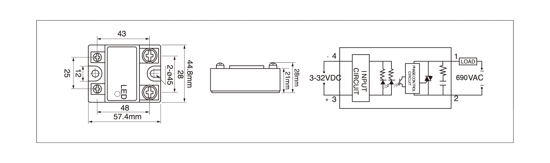 Dimensions,_circuit_wiring_diagram,_DC_to_AC_solid_state_relay_schematic_of_mager_MGR_1D6940_DC_to_AC_solid_state_relay│HUIMULTD