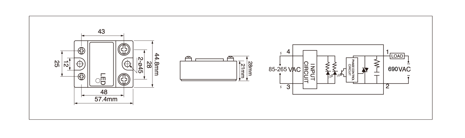 Dimensions,_circuit_wiring_diagram,_AC_solid_state_relay_schematic_of_mager_MGR_1A6940_AC_solid_state_relay│HUIMULTD