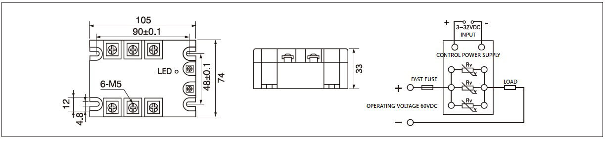 MGR-1DD 시리즈 Panel Mount Solid State Relay large current Diagram