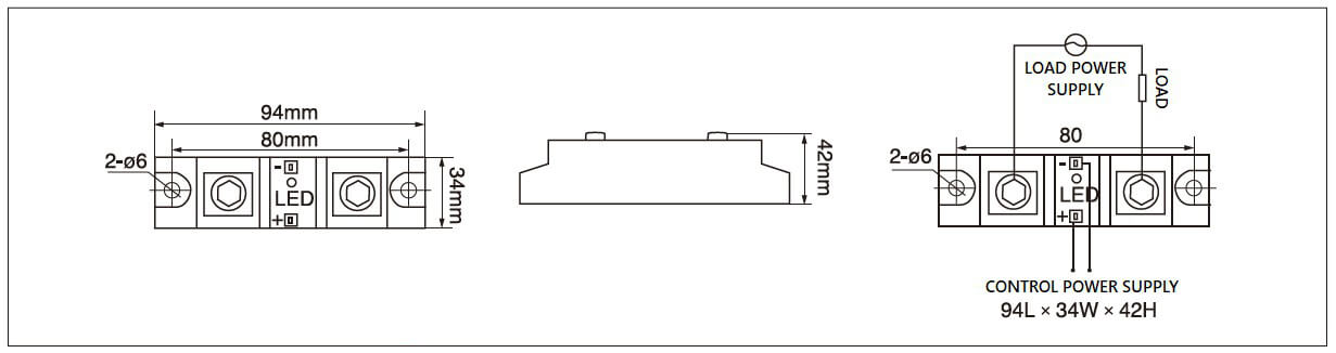 MGR-H 시리즈 패널 실장 솔리드 스테이트 릴레이 DC-AC 큰 전류 Diagram