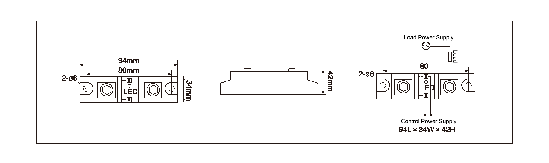 Dimensions,_circuit_wiring_diagram,_industrial_DC_to_AC_solid_state_relay_schematic_of_mager_MGR_H12200Z_industrial_single_phase_DC_to_AC_solid_state_relay│HUIMULTD