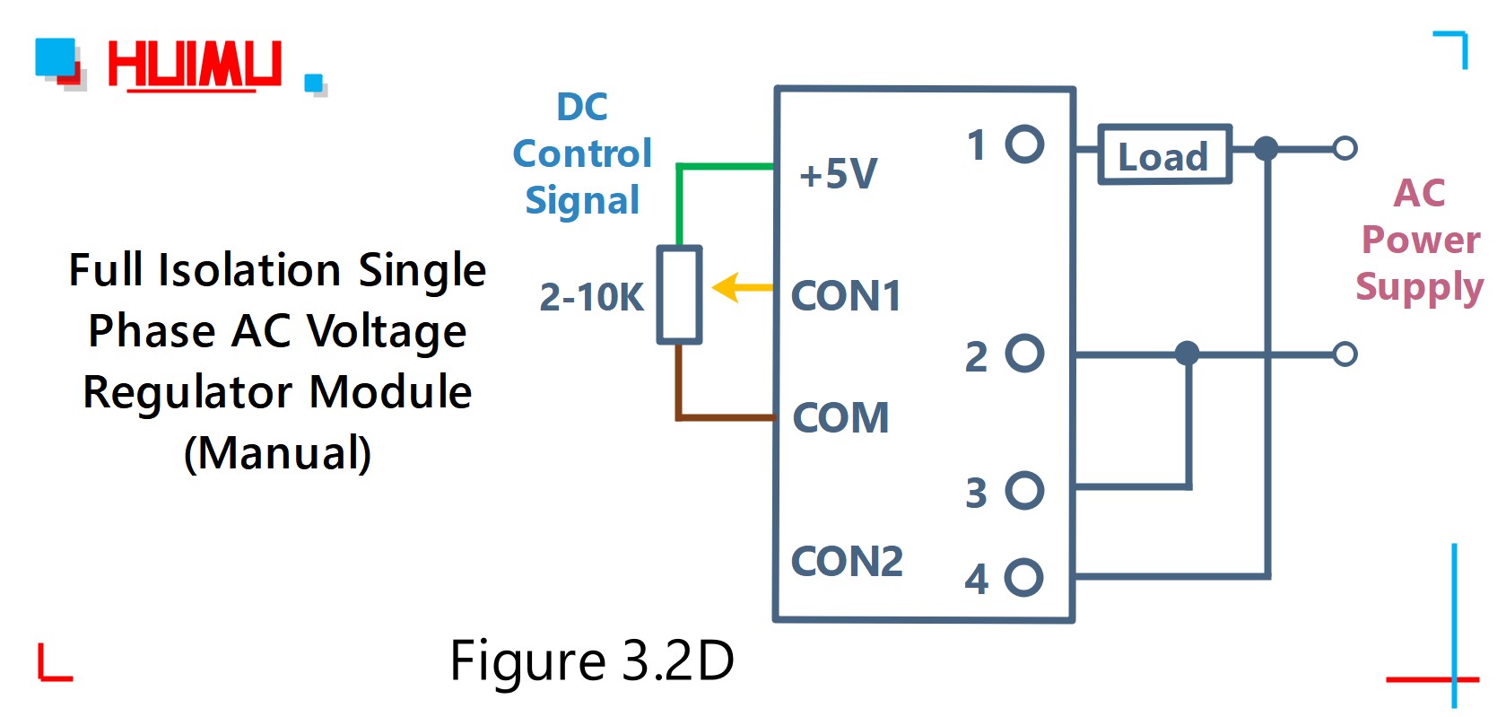 How to wire MGR mager MGR-DTY2240EG full isolation single phase AC voltage regulator? Manual type AC voltage regulator module circuit diagram, E, F, H types can be controlled by manual, and G type cannot. More detail via www.@huimultd.com