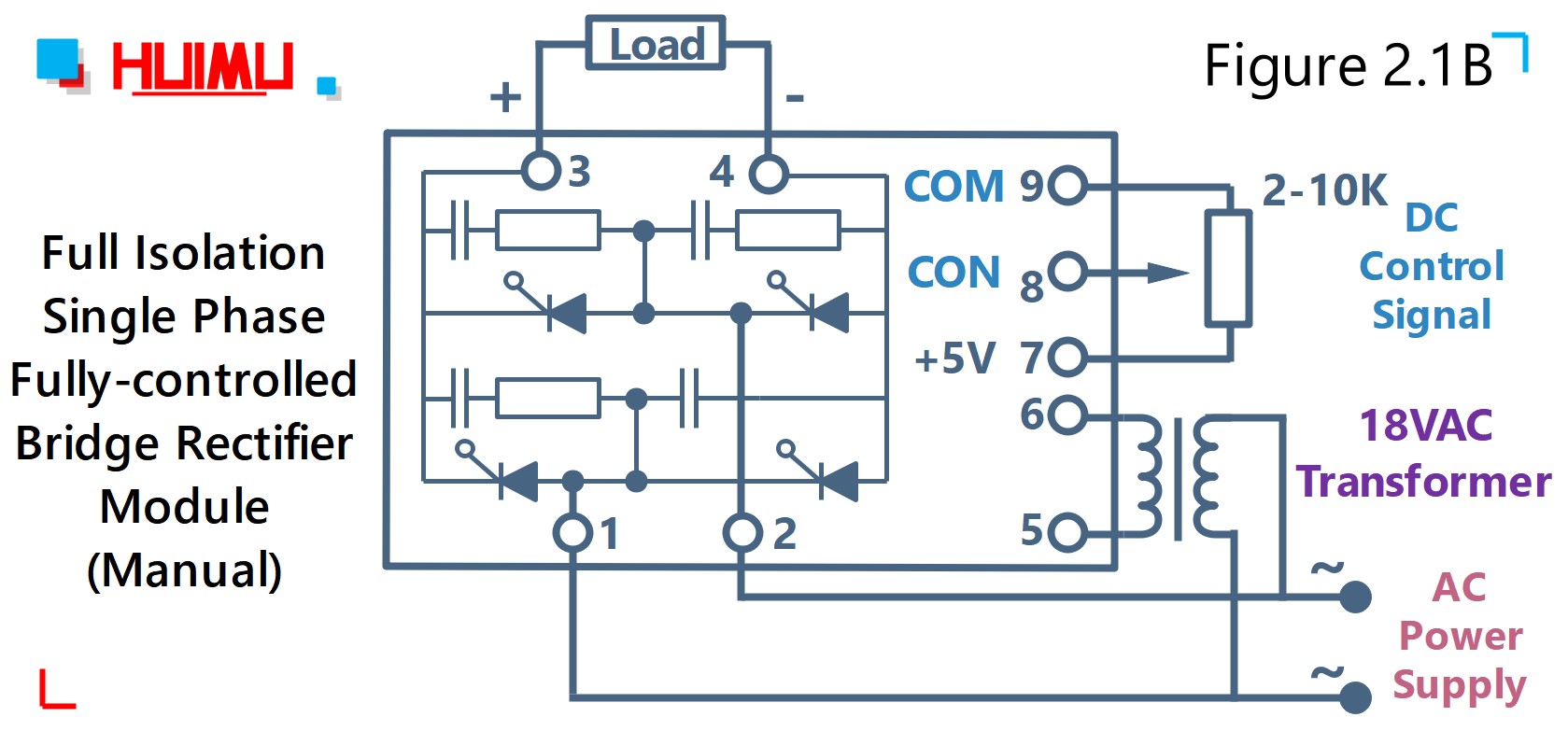 MGR-DQZ380D60E Manual control signal full isolation single phase fully-controlled bridge rectifier module citcuit wiring diagram Wiring diagram of MGR-DQZ380D60E Manual control type