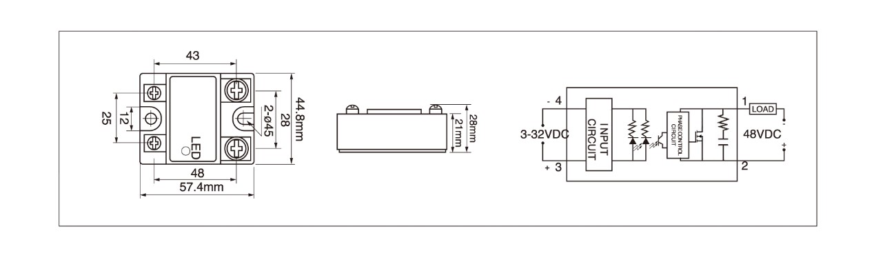 Dimensions,_circuit_wiring_diagram,_DC_solid_state_relay_schematic_of_mager_MGR_1DD48D40_DC_solid_state_relay│HUIMULTD