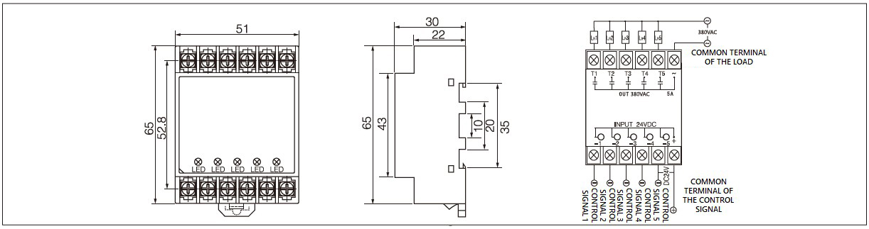 PN5 시리즈 패널 실장 솔리드 스테이트 릴레이 Diagram