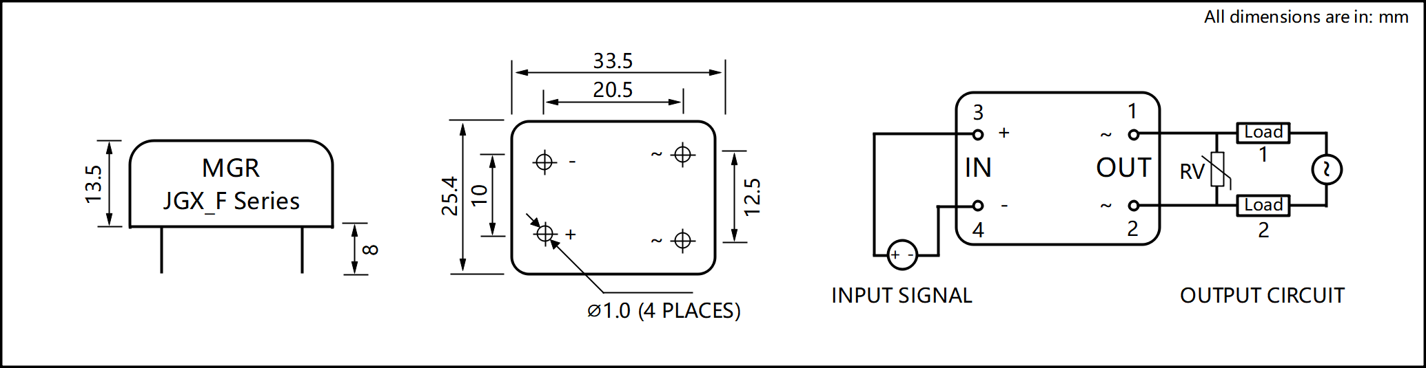 JGX_F 시리즈 금속 하우징 PCB Mount Solid State Relay Circuit Wring Diagram