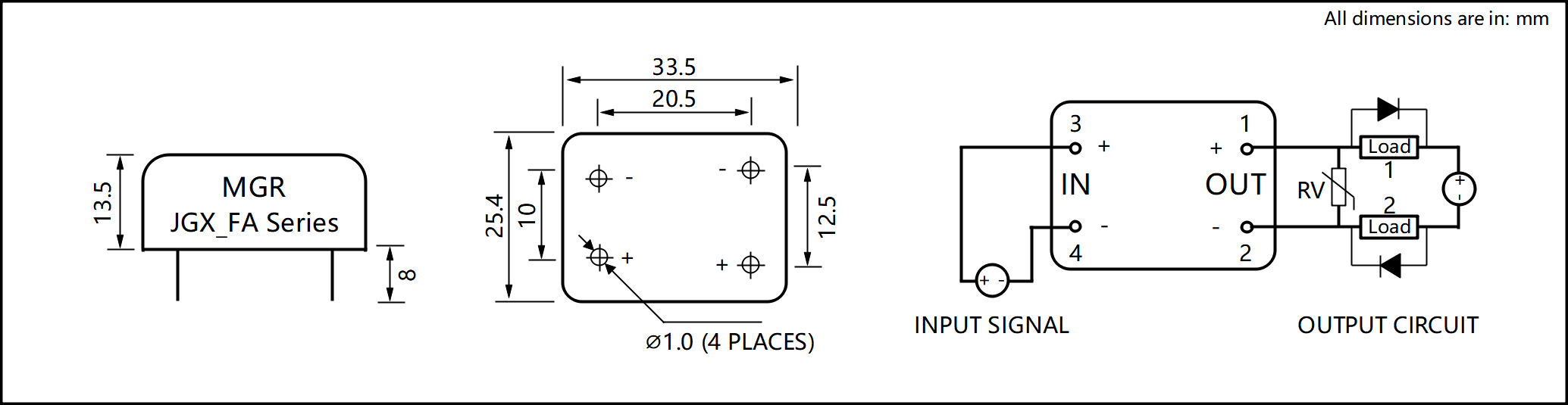 JGX_FA 시리즈 금속 하우징 PCB Mount Solid State Relay Circuit Wring Diagram