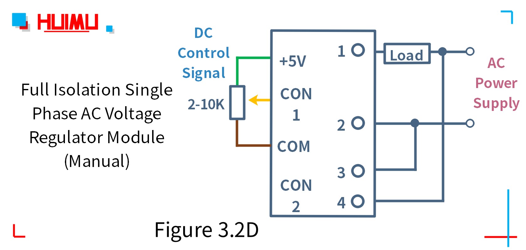 How to wire MGR mager MGR-DTY2240EG full isolation single phase AC voltage regulator? Manual type AC voltage regulator module circuit diagram, E, F, H types can be controlled by manual, and G type cannot. More detail via www.@huimultd.com