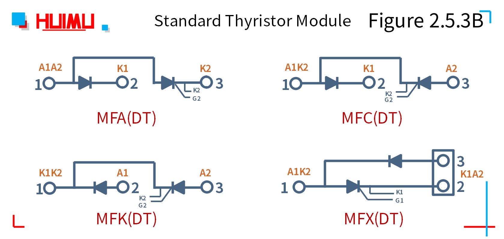 MGR mager MFx(DT) 시리즈 표준 사이리스터 정류기 하이브리드 모듈 citcuit wiring diagram Wiring diagram of MFx(DT)